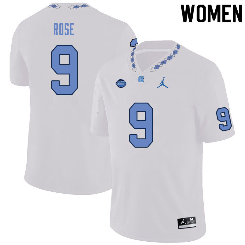 Women #9 Ray Rose North Carolina Tar Heels College Football Jerseys Sale-White